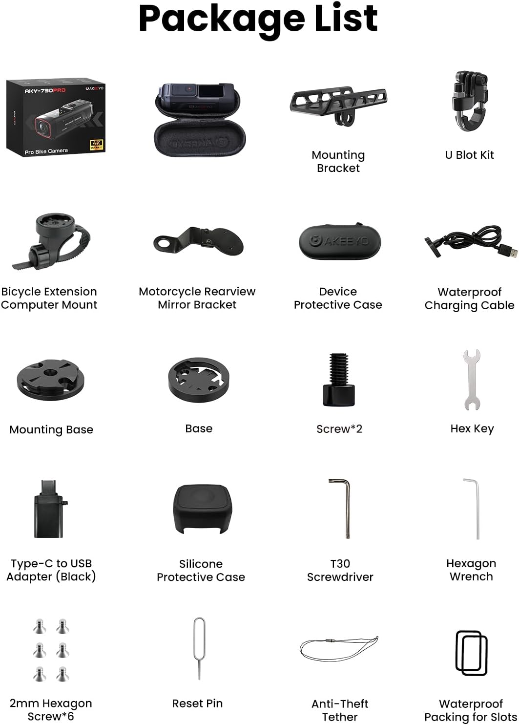 AKEEYO AKY-730Pro 4K Motorrad/Fahrrad Dashcam,60FPS Action-Kamera mit EIS-Stabilisierung,1,14" Touch