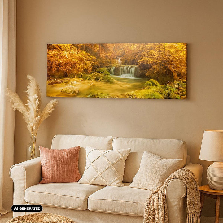 Wandbilder Dekoration Wohnzimmer Wald Bach Tropen Natur Panorama Bilder auf Leinwand 120x50cm Leinwa
