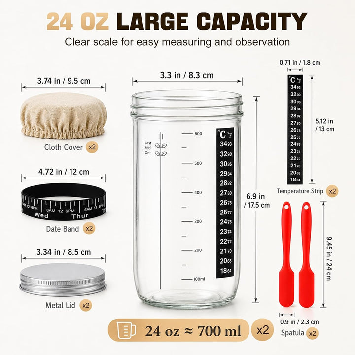 2 Stück 730ml Sauerteig Glas, Spülmaschinenfest Wiederverwendbar