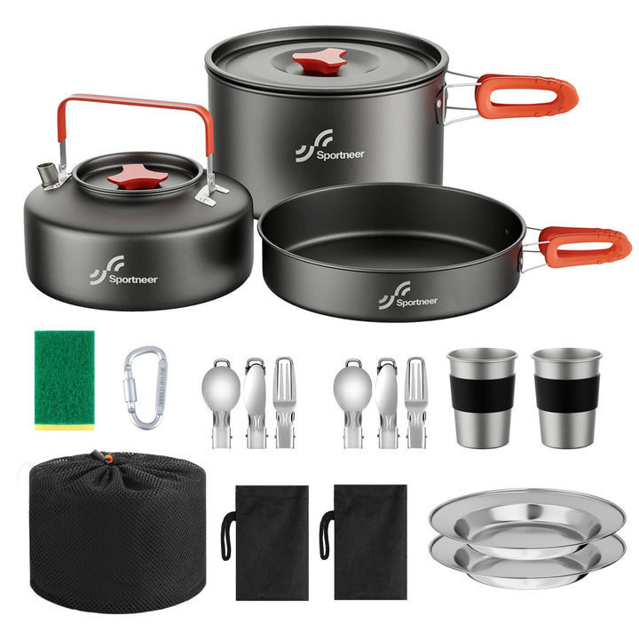 Camping Kochgeschirr Camping Geschirr Set 2 Personen Camping Topf Pfanne Set Und Wasserkocher Mit Ta