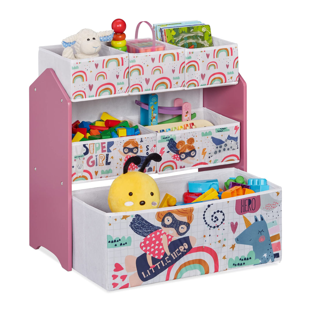 Relaxdays Kinderregal mit 6 Aufbewahrungsboxen, HxBxT: 66 x 63 x 30 cm, Mädchen, Spielzeugregal fürs