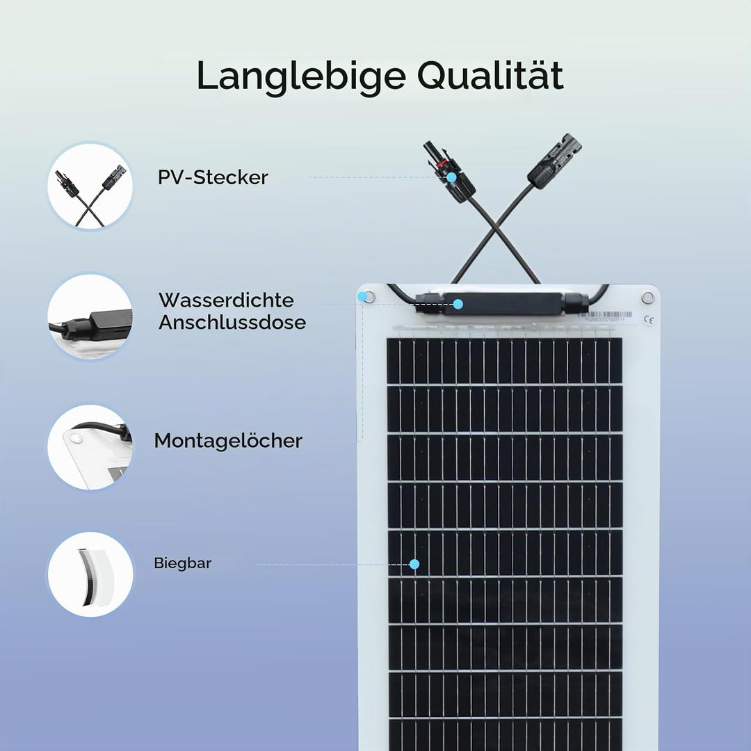 100 watt (2x50W) Flexibles Solarpanel Schmal Lang