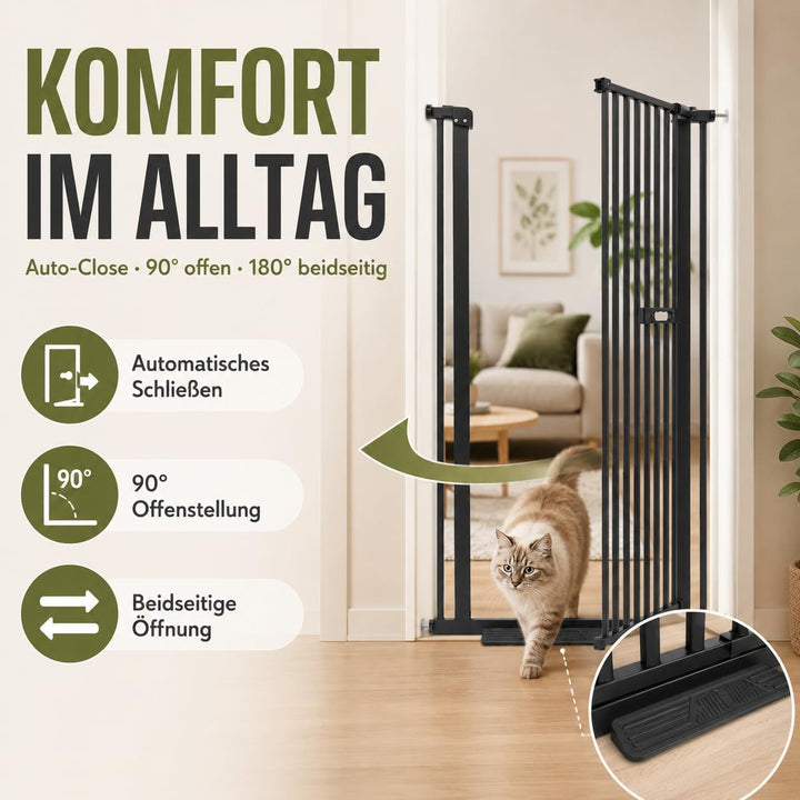 Kindergitter 150cm ausziehbar mit Einhandgriff und Doppelverriegelung Schwarz/Höhe:150 Cm/76-85 Cm B