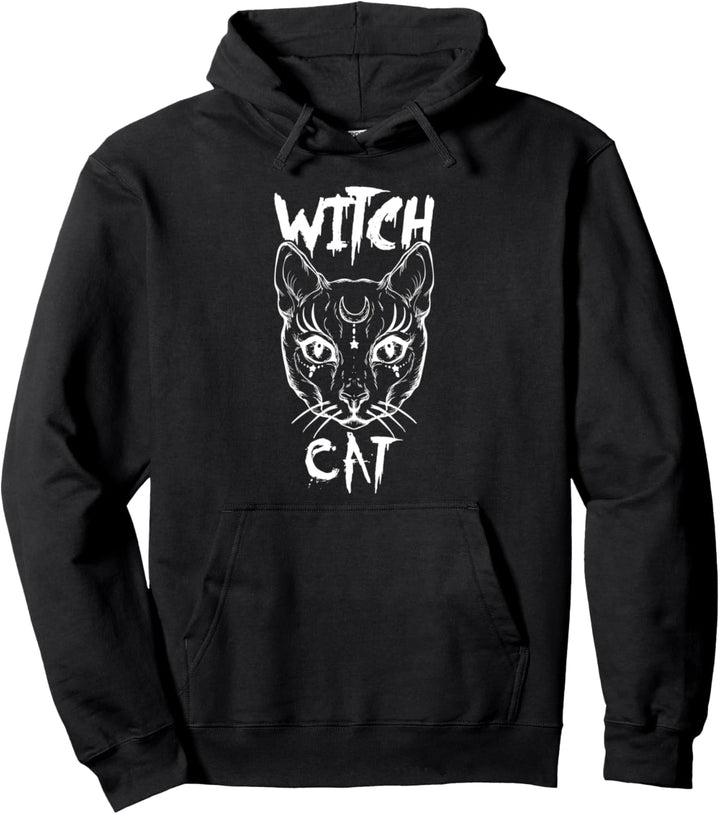 Witch Cat Costume mit einer Katze für Hexen Halloween Pullover Hoodie
