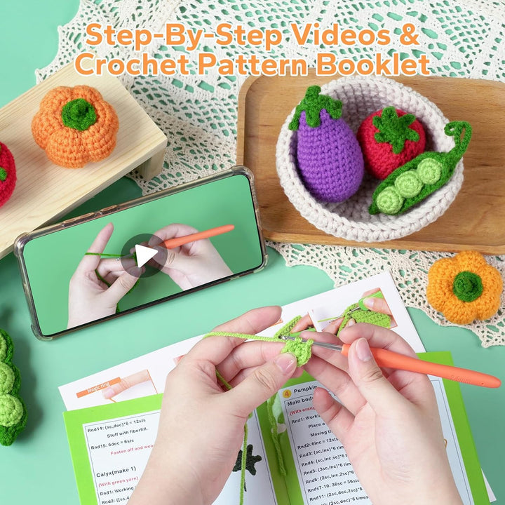 Wisnewth Gemüse-Anhänger Häkelset für Anfänger mit Video Multicolor-ECROKIT-008, Multicolor-ECROKIT-