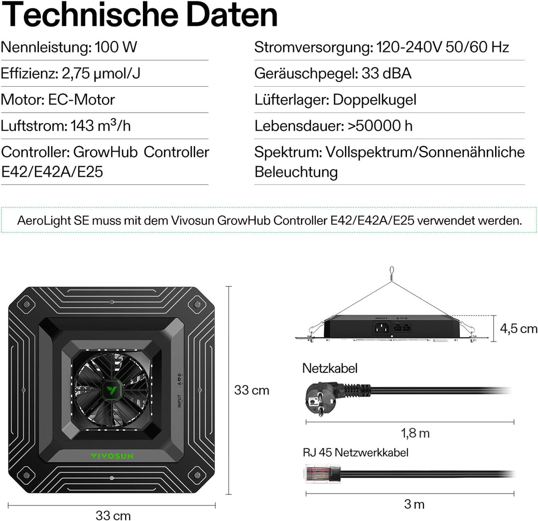 VIVOSUN LED Grow Lampe 100W Vollspektrum Pflanzenlampe mit Integriertem Zirkulationsventilator Grow