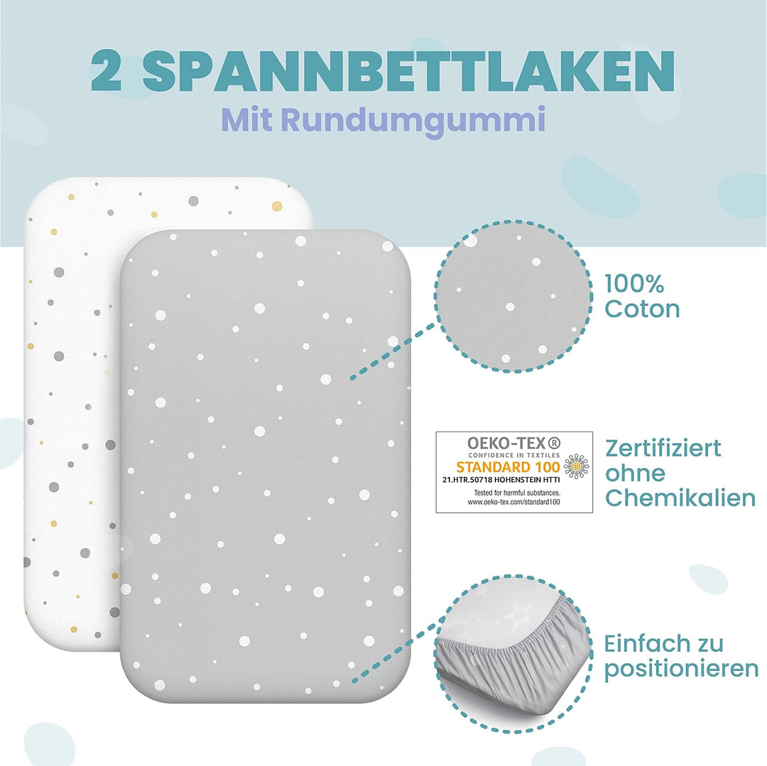 Sweety Fox 2X Spannbettlaken aus 100% Baumwolle mit Gummiband - 1X Matratzenschoner aus 100% wasserd