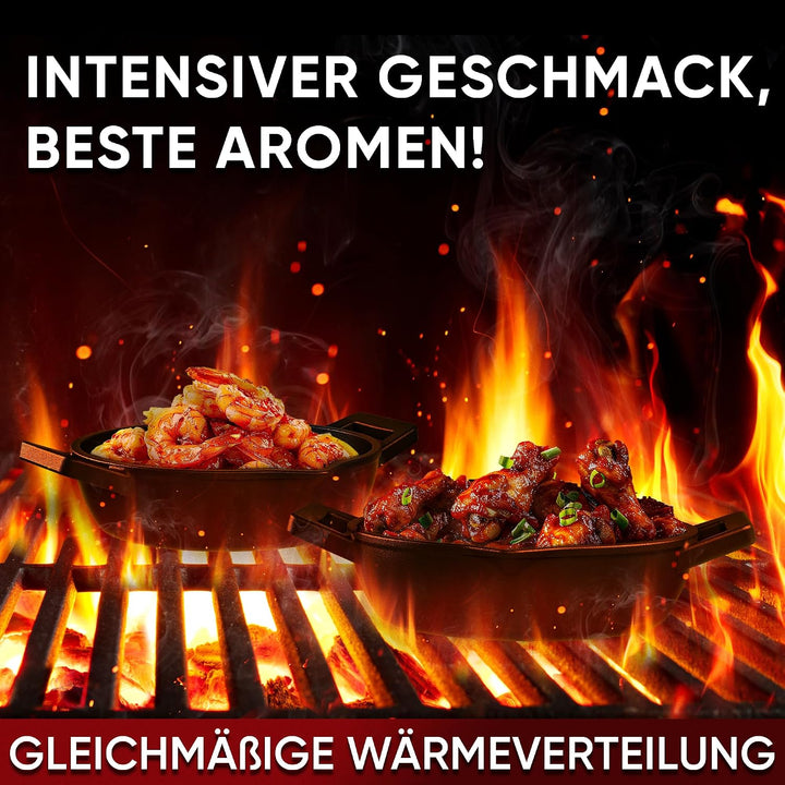 GUSSKÖNIG Gusseisen Grillpfännchen für Grill (2er Set) - Gusseisenpfanne klein Ø 11 cm - 2x kleine P