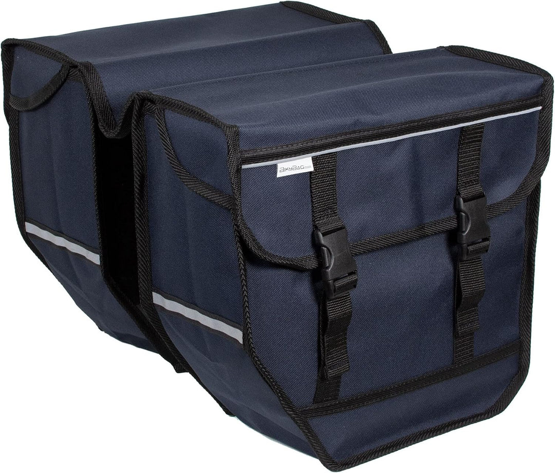 BikyBag Model M – Doppelte Fahrradtaschen für Gepäckträger (Dunkelblau), Dunkelblau