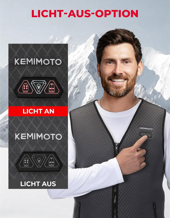 KEMIMOTO Beheizbare Weste Herren, Beheizte Weste mit 6 Heizzonen, 3 Einstellbare Wärmestufe, USB Ele