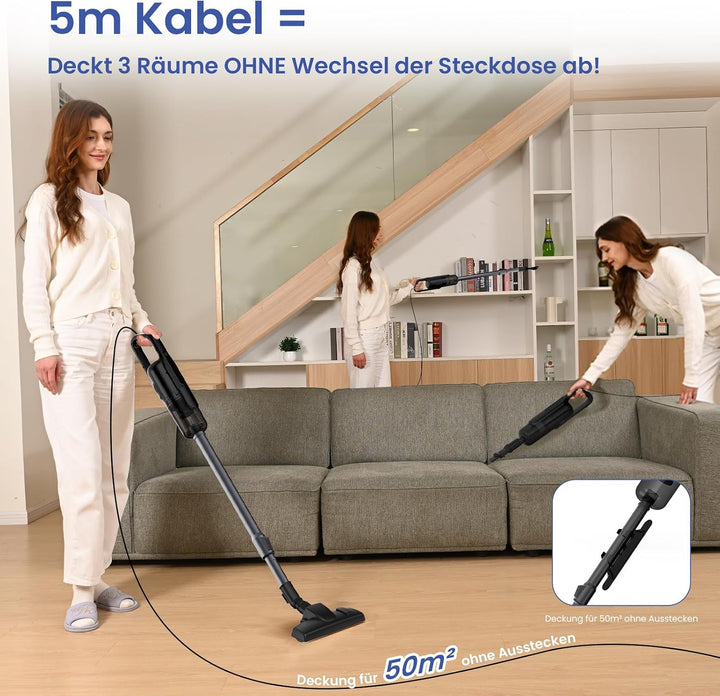 VersLife Staubsauger mit Kabel 6-in-1, 600 W Staubsauger beutellos Schwarz, Schwarz