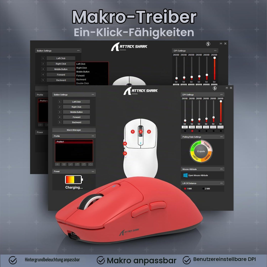 ATTACK SHARK X3 49g Ultraleicht Maus, PixArt PAW3395 Gaming-Sensor, BT/2,4G Kabellose/Kabelgebundene