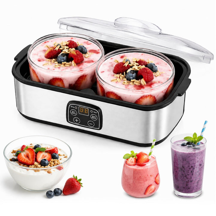 Joghurtbereiter 2L Joghurtmaschine mit 2 Gläsern Automatischer Joghurt Maker mit Temperatursteuerung