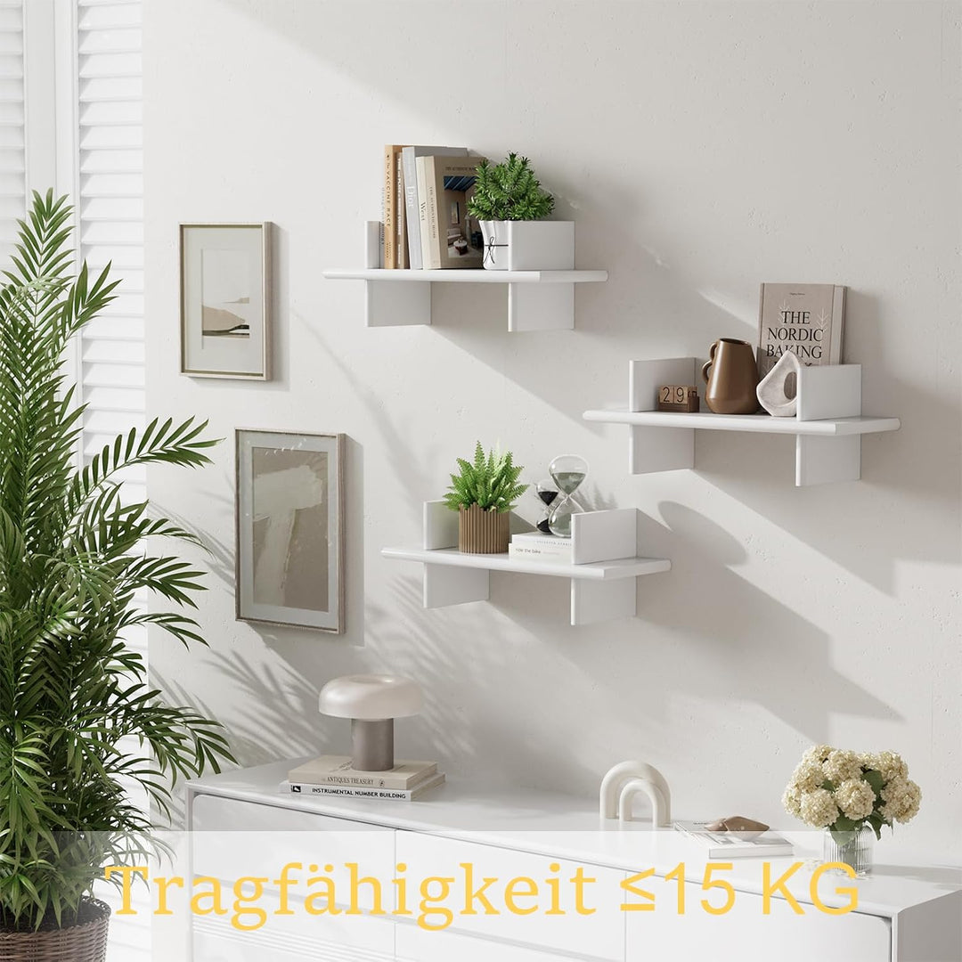 Holz Wandregal 3er Set, Schweberegal für Deko und Aufbewahrung | Platzsparende Hängeregale aus Holz