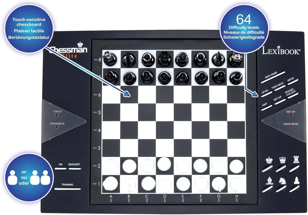 Lexibook CG1300 - Elektronisches Schachspiel mit sensitivem Spielbrett, 2 SPIELER Chessman Elite, Ch