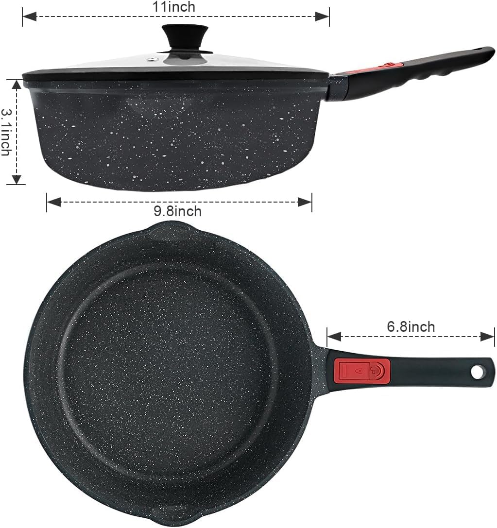 Pfanne mit Deckel Antihaft Bratpfanne 28 cm, 4.3L Wokpfanne mit Abnehmbarer Griff, Geeignet für alle