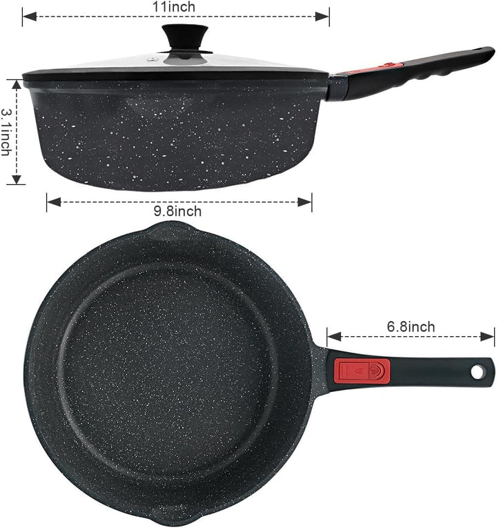 Pfanne mit Deckel Antihaft Bratpfanne 28 cm, 4.3L Wokpfanne mit Abnehmbarer Griff, Geeignet für alle