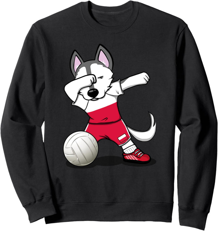 Dabbing Husky Hund Polen Volleyball Polnische Flagge Sport Sweatshirt