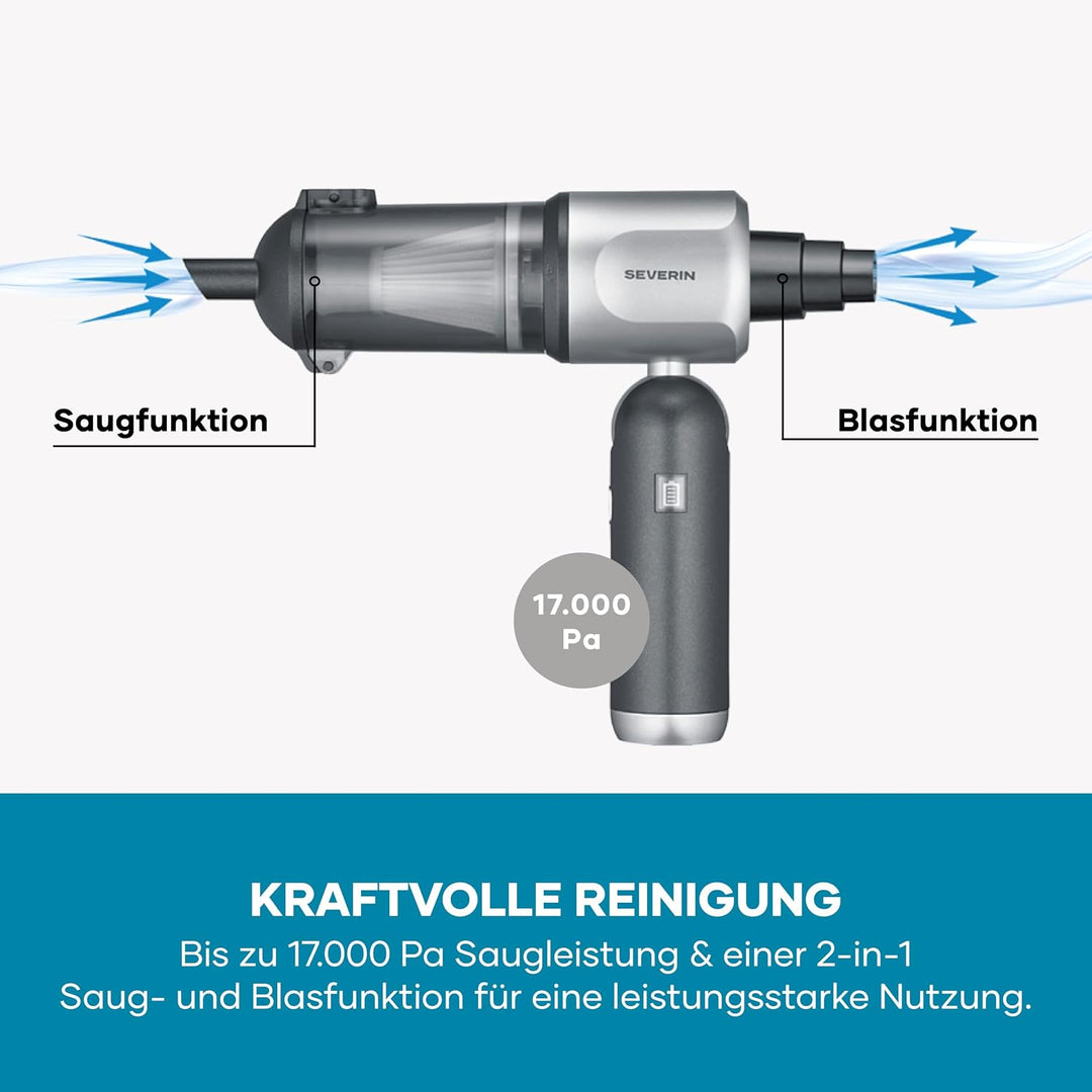 Severin 3-in-1 Akku-Handstaubsauger, Luftbläser &amp; Aufpumper, Staubgebläse, für Luftmatratzen, Auto,