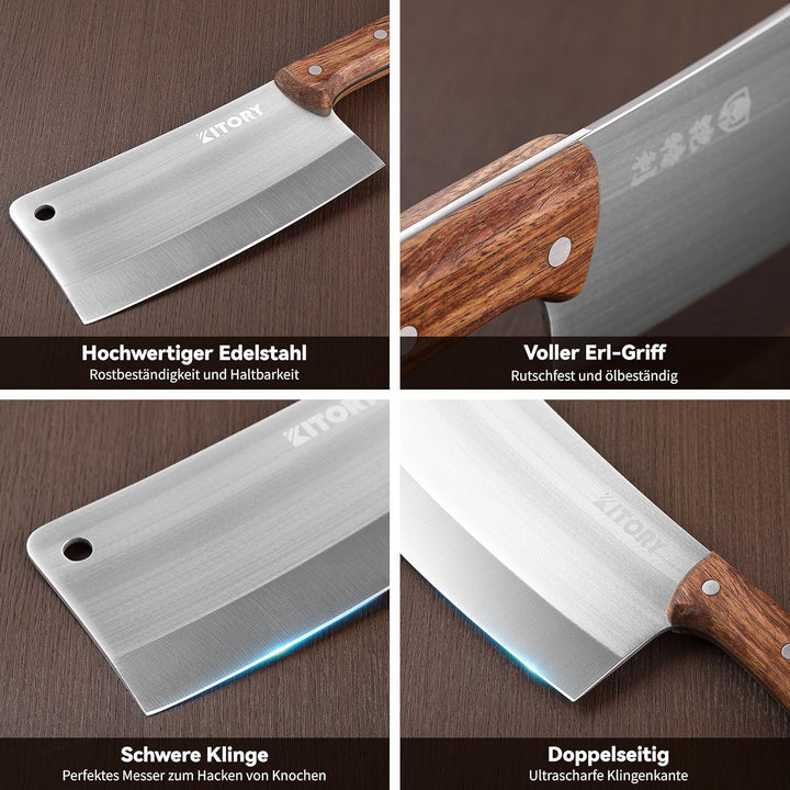 Kitory Hackmesser 18cm, Fleichmesser Extrem Scharf Chinesisches Küchenmesser, Metzgermesser mit Hoch