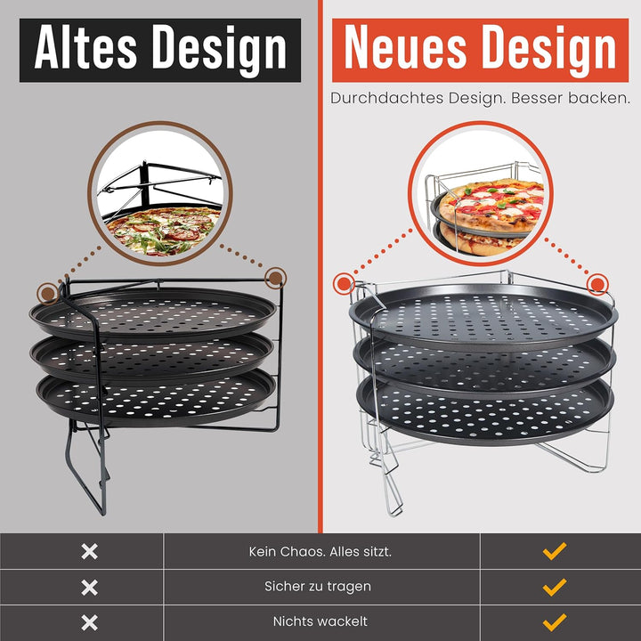 Chef Pomodoro Pizzablech – Pizzablech Rund – Pizza Blech – 3er Set - Pizzaform - Pizza Backblech - P