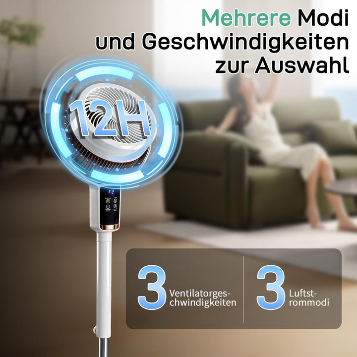 LEADZM Standventilator mit Luftzirkulation, Bodenventilator 80° Horizontale Oszillation, Fernbedienu