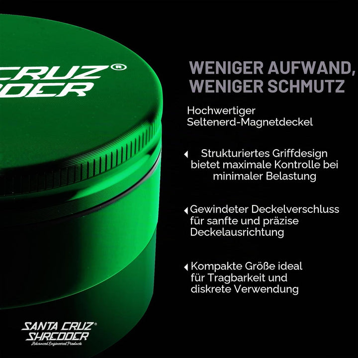 Santa Cruz Shredder Kräutermühle aus Metall, gerändelt, für stärkeren Halt, 2-teilig, 6,9 cm, Grün,