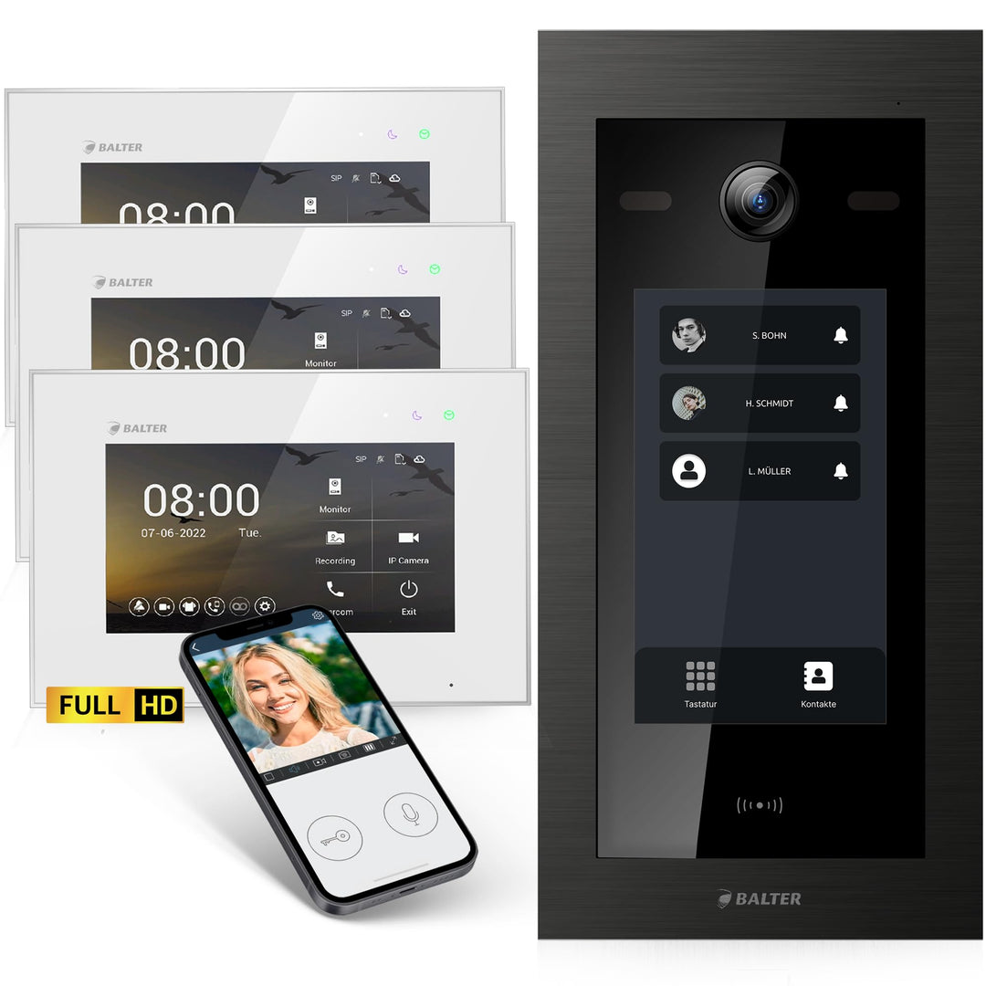 Balter EVO-HD Video Türsprechanlage mit Touchscreen Türstation, Video Türklingel, Smartphone App, 3
