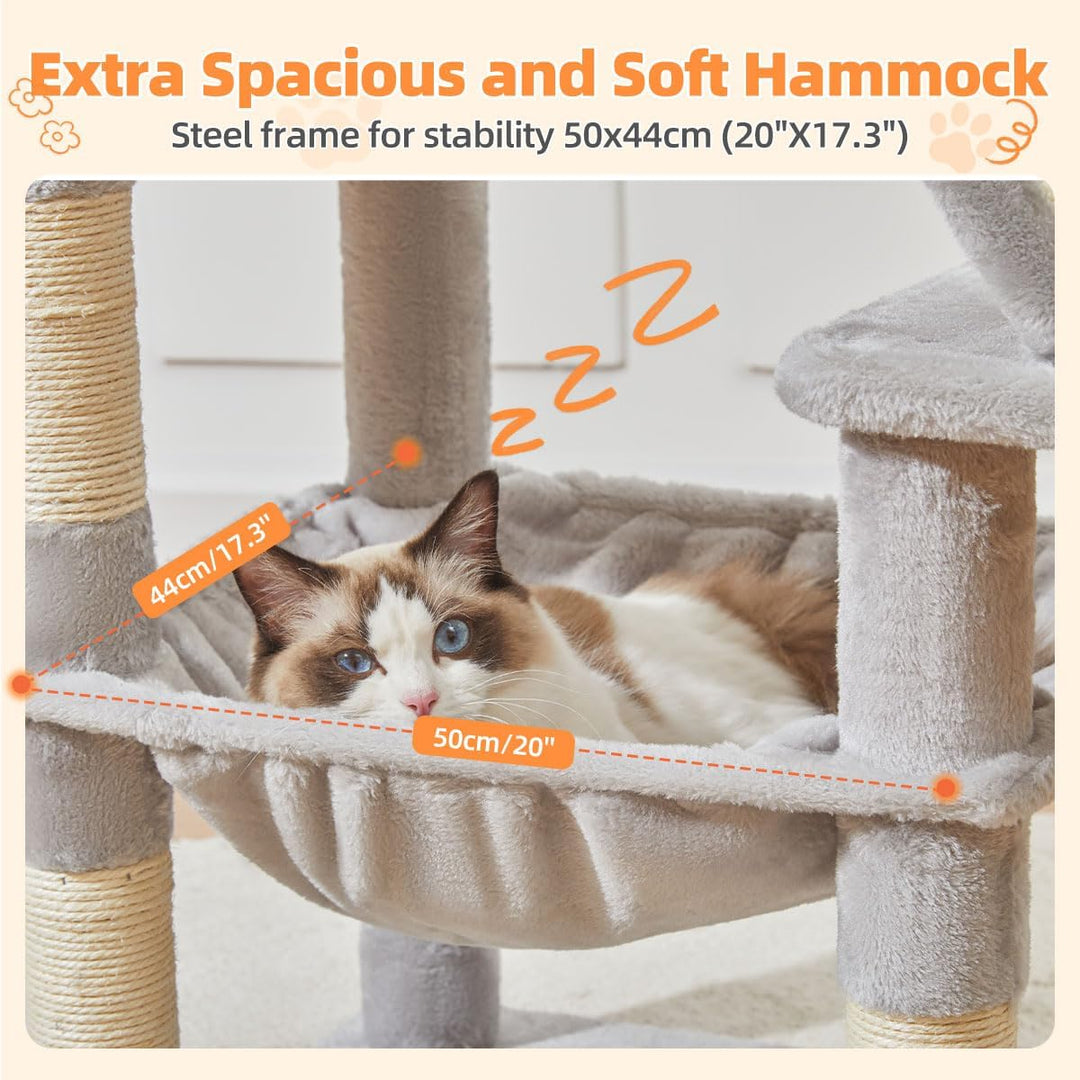 Taoqimiao 146CM Kratzbaum Gross, Katzenbaum Katzen Kratzbaum Grosse Katzen Stabil mit 2 Katzenhaus,
