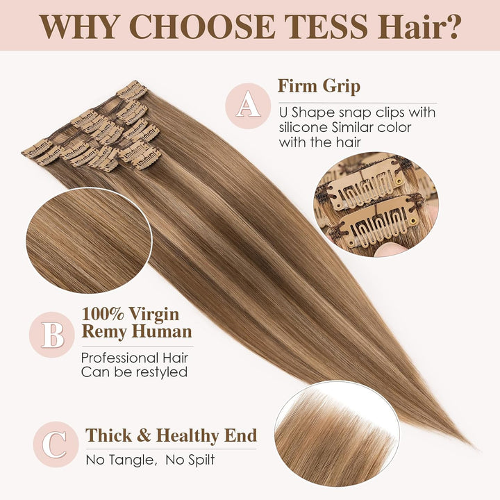 TESS Extensions Echthaar Clip in Ombre Remy Haar Extensions guenstig Haarverlängerung 18 Clips 8 Tre