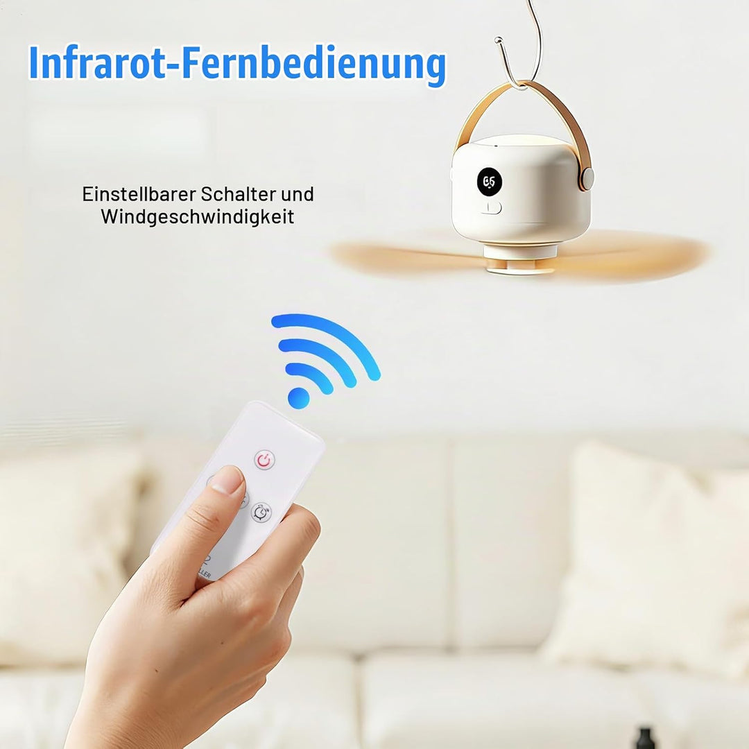 USB Campingventilator mit LED Licht mit 5-Gang-Wind,Wiederaufladbar mit Fernbedienung