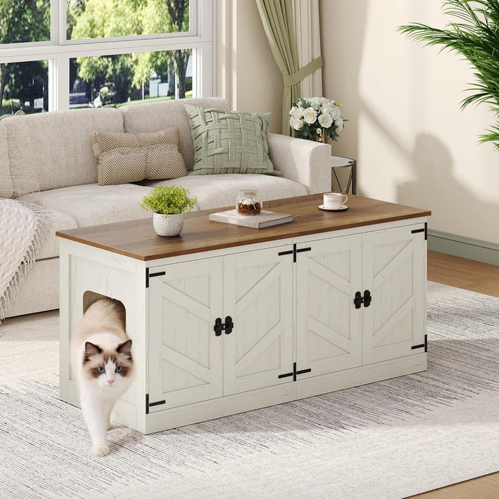 Hzuaneri Katzenschrank für 2 Katzen, Katzenklo Schrank, 120 x 50 x 54 cm, Katzentoilette Schrank Ver