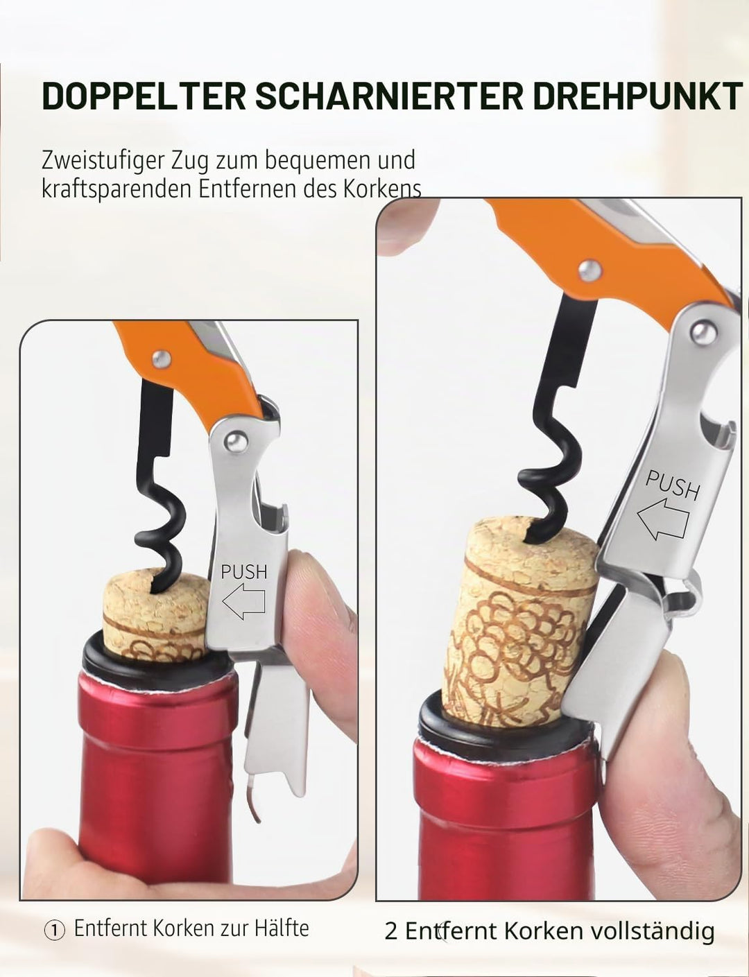 CORKAS Kellnermesser Profi Korkenzieher aus Edelstahl in Gastronomie Qualität mit Flaschenöffner &amp; F