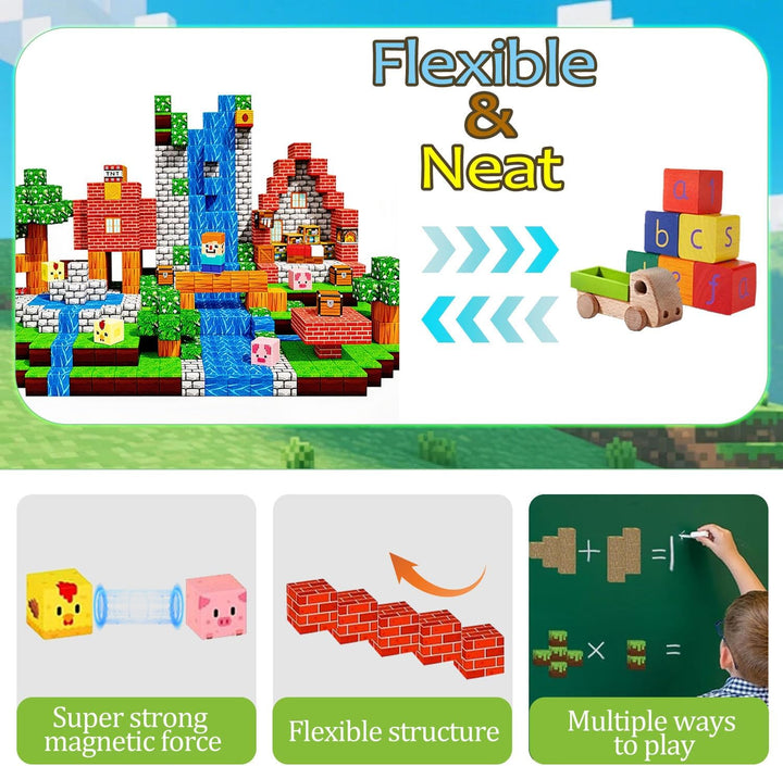 Magnetische Bausteine,126 Stück Magnetbausteine Kreative Vorschule Sensorische Spielzeug,Magnetic Bl