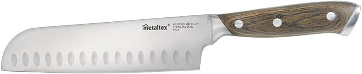 Cuchillo Santoku Línea HERITAGE de Metaltex con mango de madera y hoja enteriza de 18 cm
