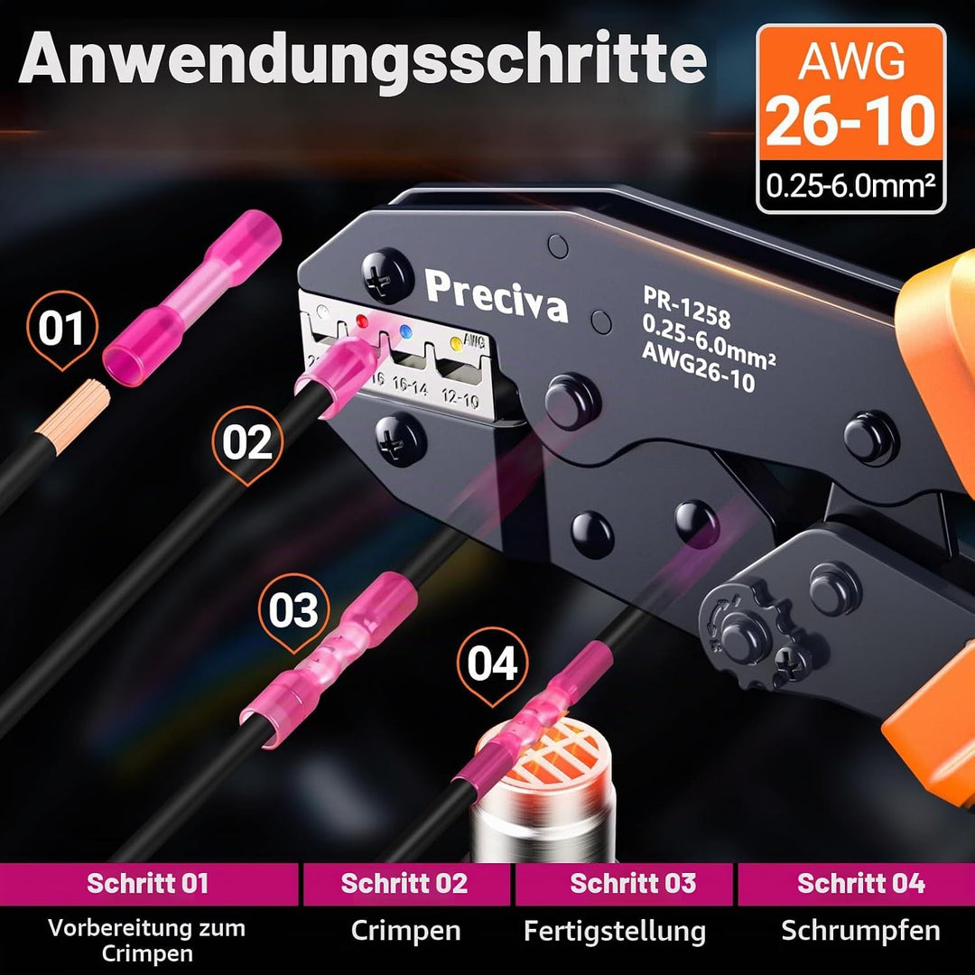 Preciva Crimpzange für Schrumpfverbinder mit 220 STÜCK Schrumpf-Stossverbindern(0.25-6mm²) Mit Aufbe