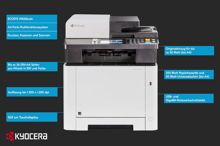 Kyocera Ecosys M5526cdn Farblaser Multifunktionsgerät: Drucker Scanner Kopierer, Faxgerät. Multifunk