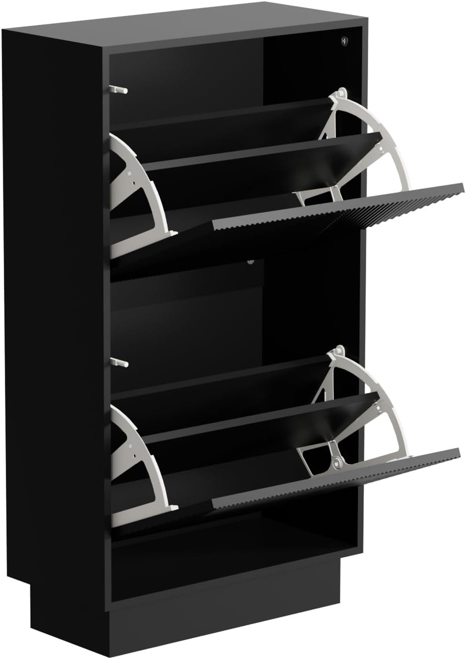 UEV Schuhschrank mit 2 Klappen, Schuhkipper schmal für Flur, Schuhkommode Schuhregal mit Verstellbar