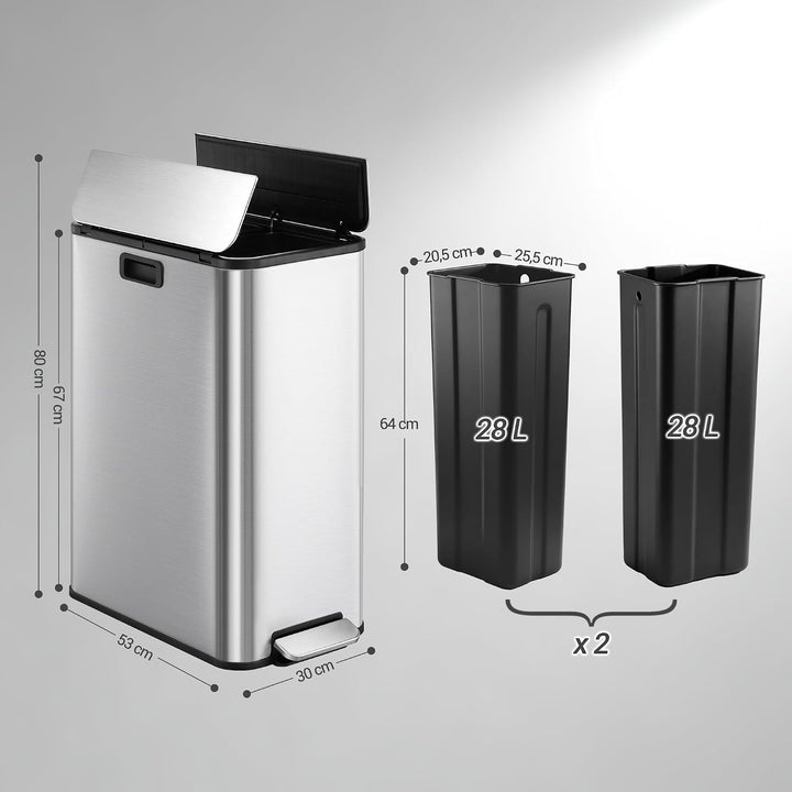 Hzuaneri Mülleimer Küche, 2 x 28 Liter Mülleimer Schmal, Mülltrennsystem mit Herausnehmbarem Innenei