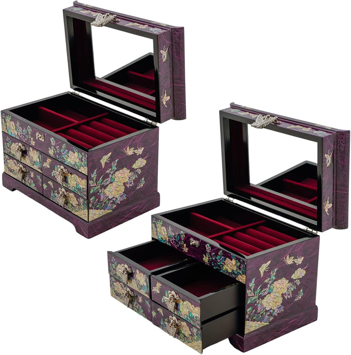 February Mountain Mother of Pearl Wooden Jewelry Organizer Box – Jewelry Storage Box for Women, Feat