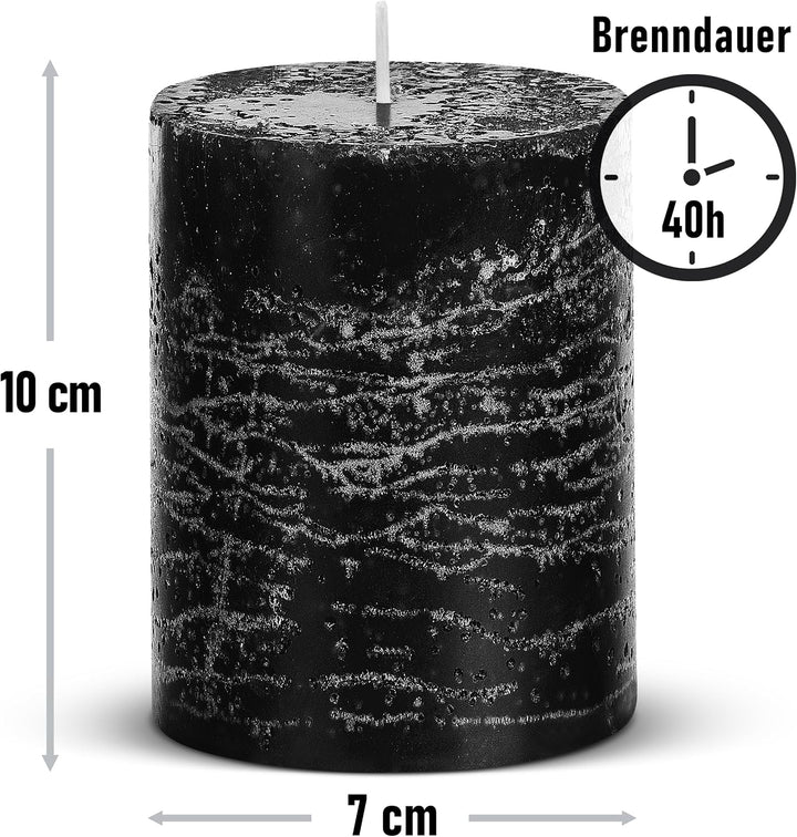 Brandsseller 4er Set Stumpenkerzen 7x10 cm – durchgefärbt &amp; aus Paraffin – rustikale Kerzen mit lang