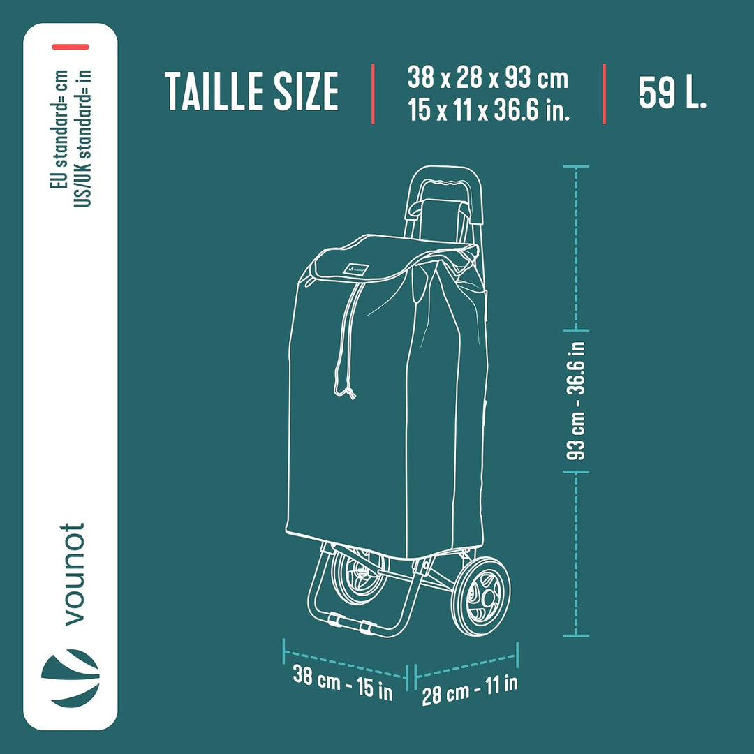 VOUNOT® Einkaufstrolley klappbar 59L, 2-in-1 Trolley Einkaufswagen mit 2 Räder, Abnehmbare Tasche, R