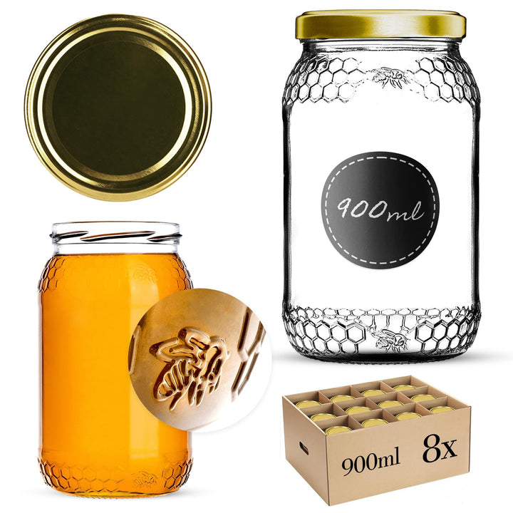 KADAX 8er Set Einmachgläser 900ml TO82 Gold, Grosse Sturzgläser mit Schraubdeckel, Einkochgläser Fer