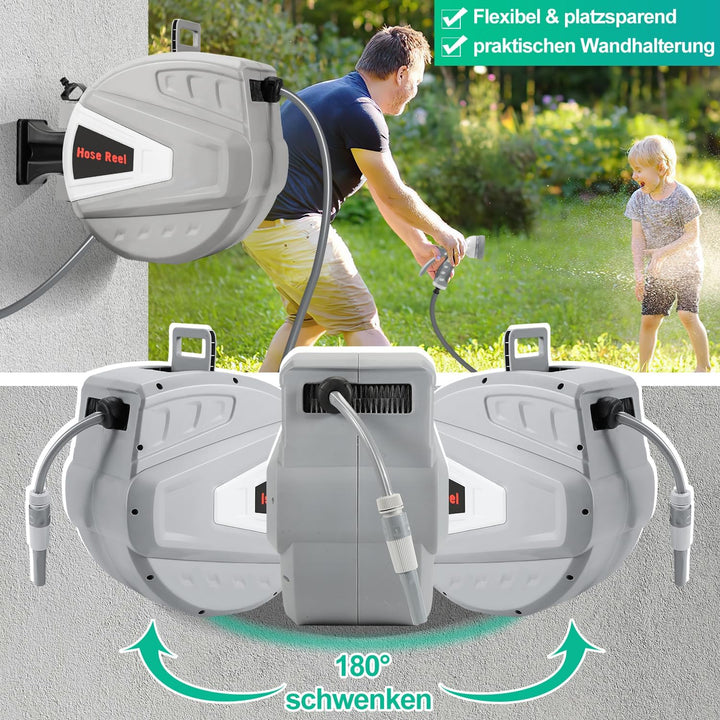 Schlauchtrommel 20m+2m Schlauchaufroller mit Handbrause Gartenschlauch, Wasserschlauchtrommel Automa