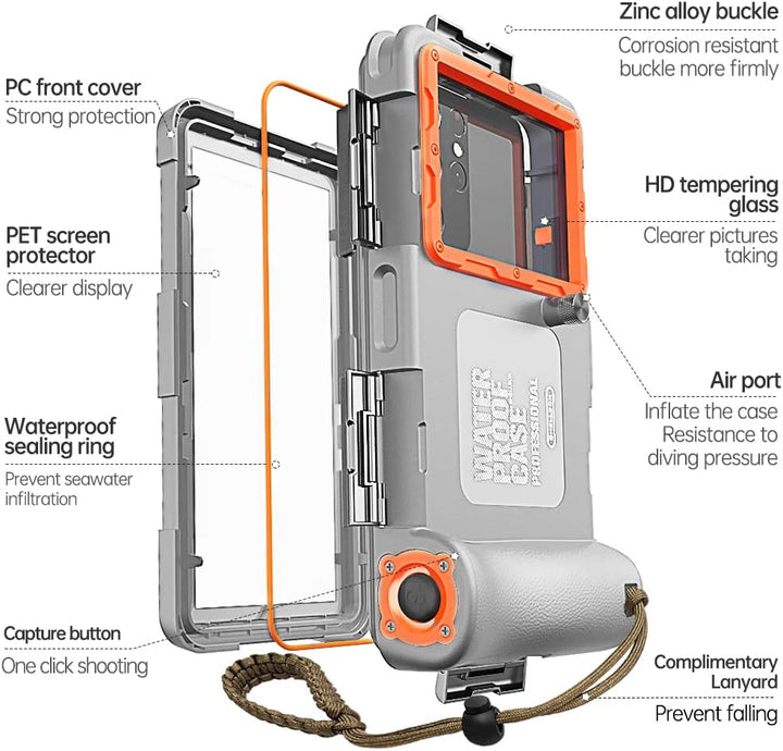 Unterwasser-Tauchgehäuse für iPhone, Samsung Galaxy, Huawei Xiaomi Redmi Smartphones, Professionelle