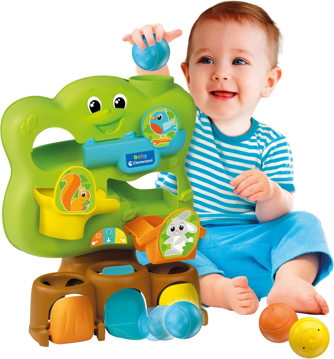 Clementoni 17687 Baby Logikspiel Lustiger Baum, farbenfrohe Kugelbahn mit DREI Kugeln, Lernspielzeug