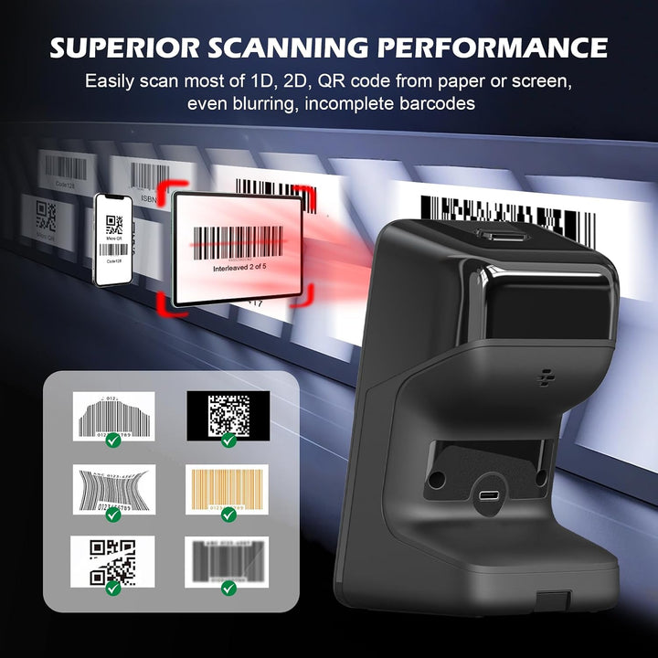 OBZ 1D 2D Desktop Barcode Scanner Kabellos Omnidirektional Handsfree