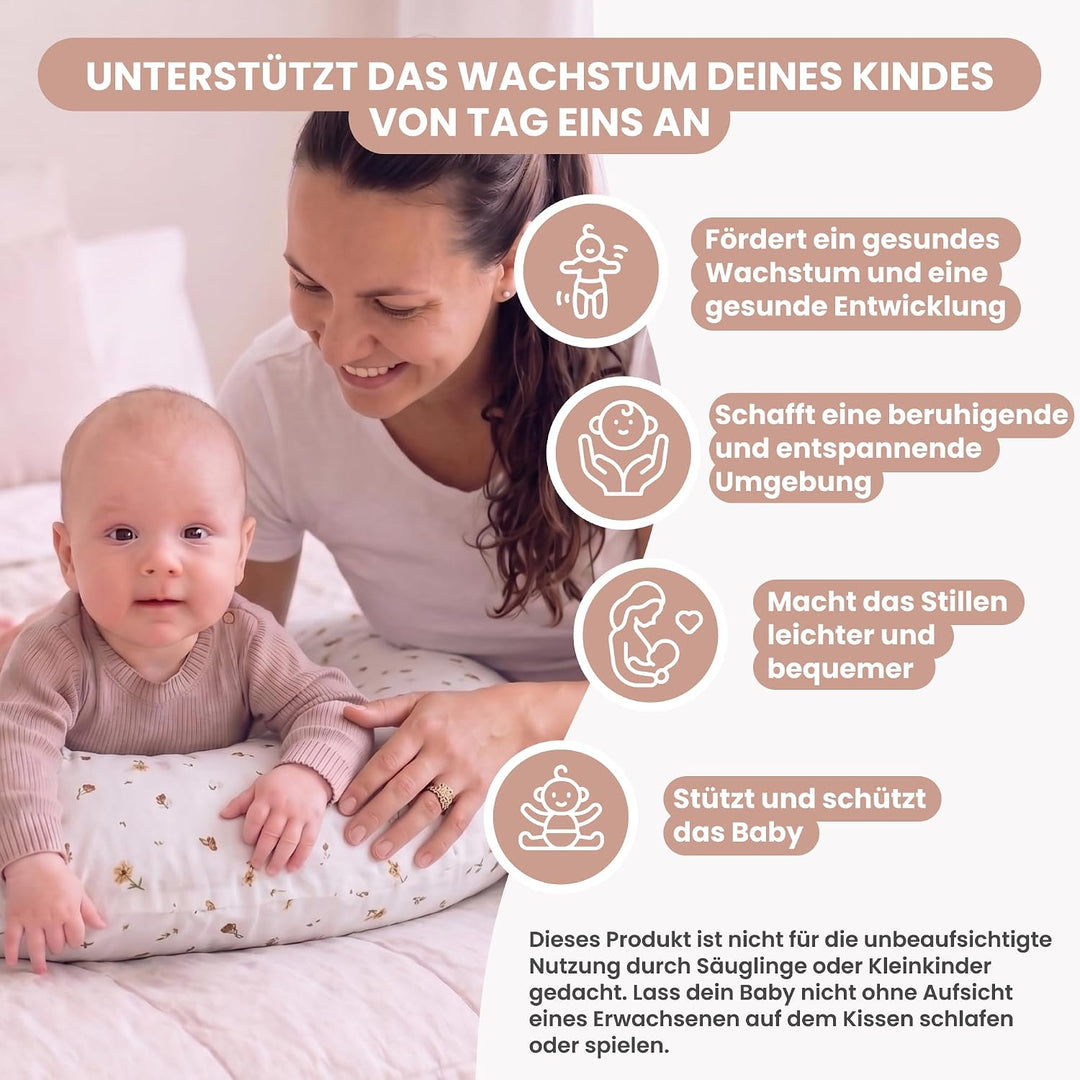 MIMUSELINA Stillkissen Seitenschläferkissen aus 100% Baumwolle | XXL Format 125 x 60 cm | Schwangers