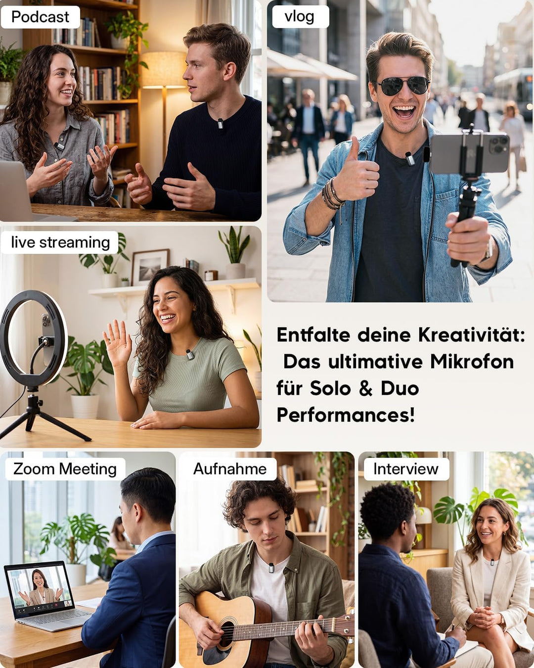 Kabelloses Mini-Mikrofon für Phone/Android/Pad 2er-Pack, Lavalier Ansteckmikrofon mit Lightning, USB