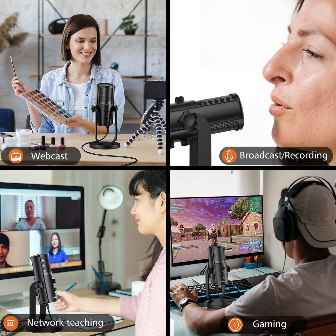 Spedal USB Gaming Mikrofon, 4 Pickup-Patterns Kondensator Mikrofone mit Stummschalttasten eingebaute